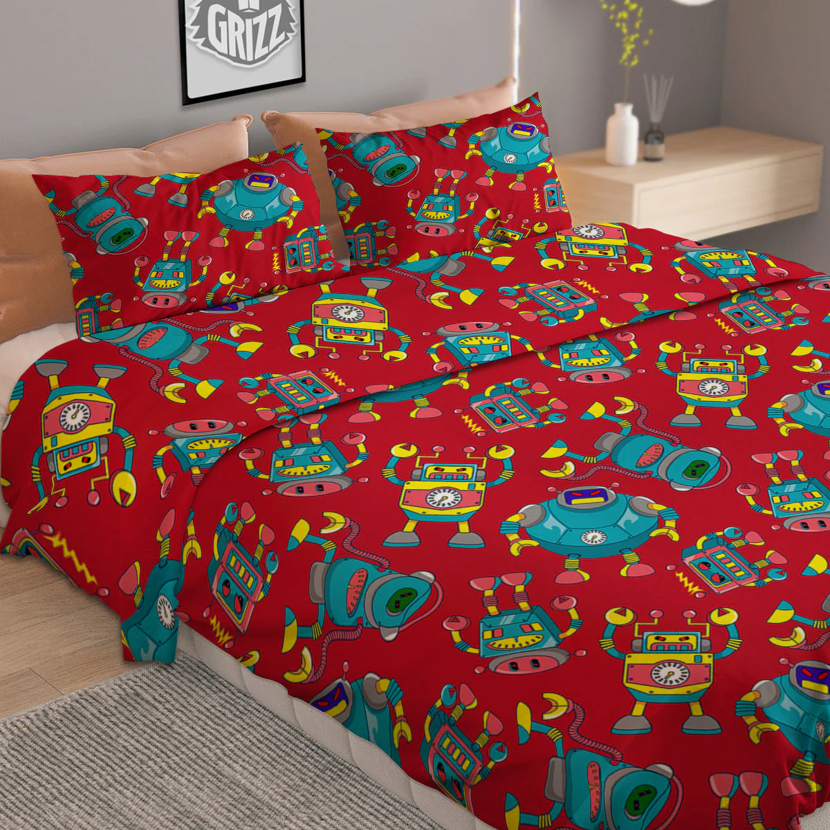 Angry Robot Print Pattern Duvet Cover Bedding Set - Image 2