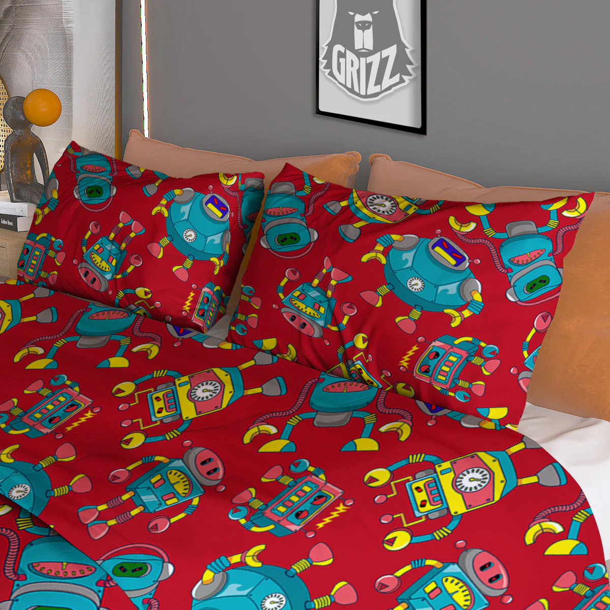Angry Robot Print Pattern Duvet Cover Bedding Set - Image 3