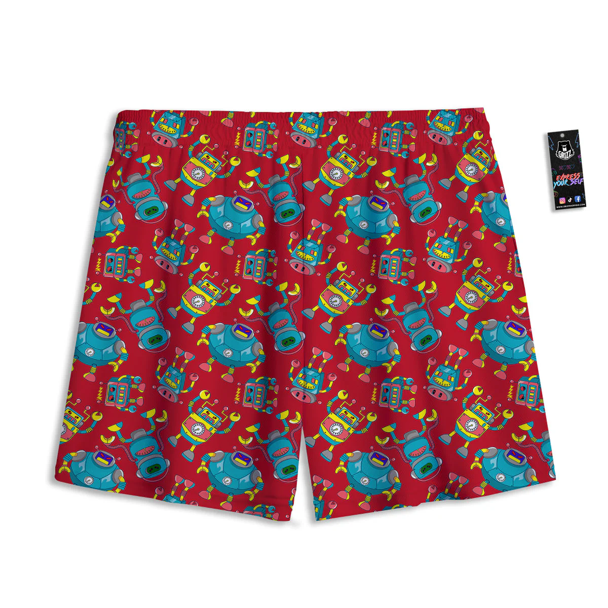Angry Robot Print Pattern Mesh Shorts - Image 2