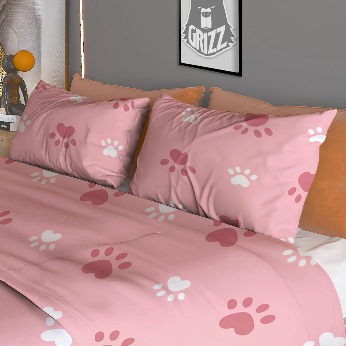 Animal Paw White And Pink Print Pattern Duvet Cover Bedding Set - Image 3
