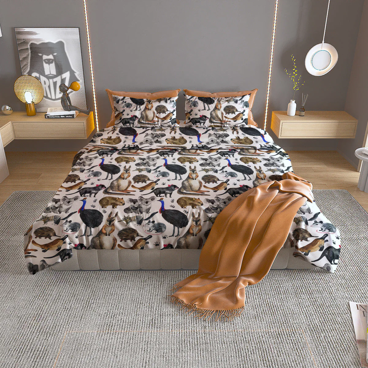 Animals Australian Print Pattern Duvet Cover Bedding Set