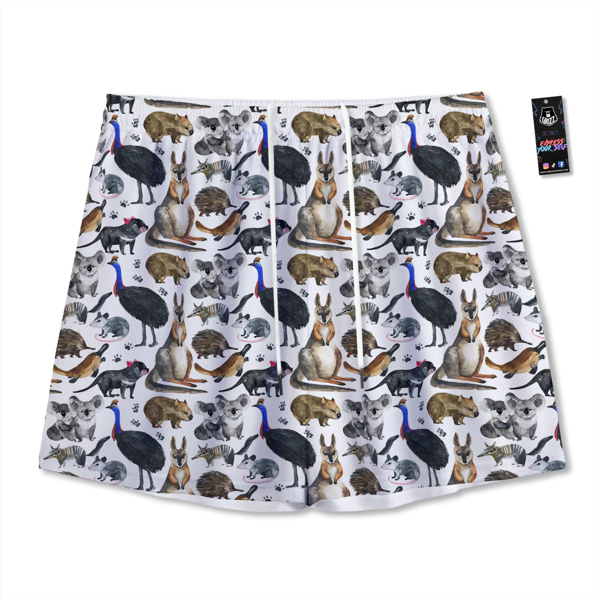 Animals Australian Print Pattern Mesh Shorts
