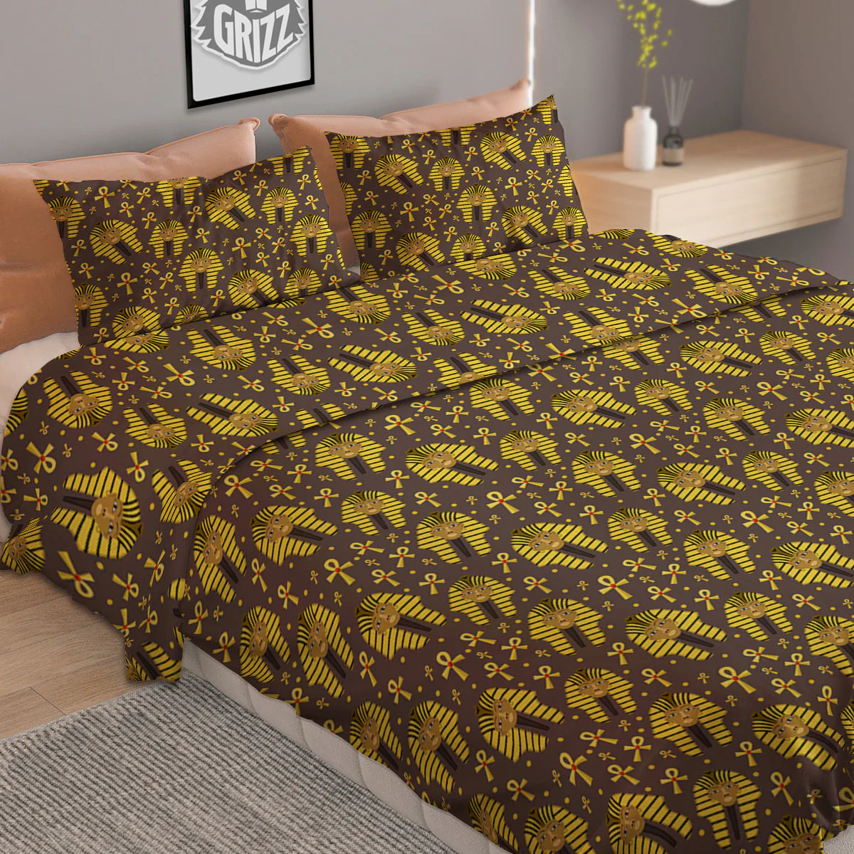 Ankh And Pharaoh Print Pattern Duvet Cover Bedding Set - Image 2