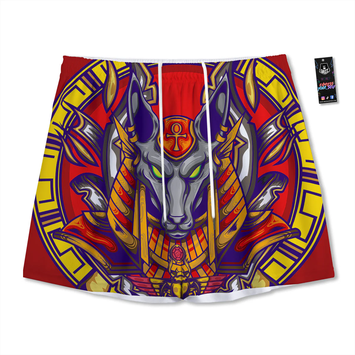 Anubis Exotic Egyptian Print Mesh Shorts