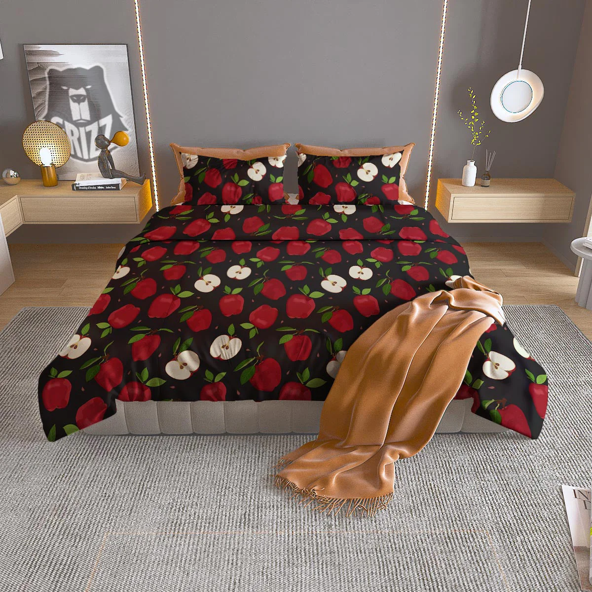 Apple Red Print Pattern Duvet Cover Bedding Set