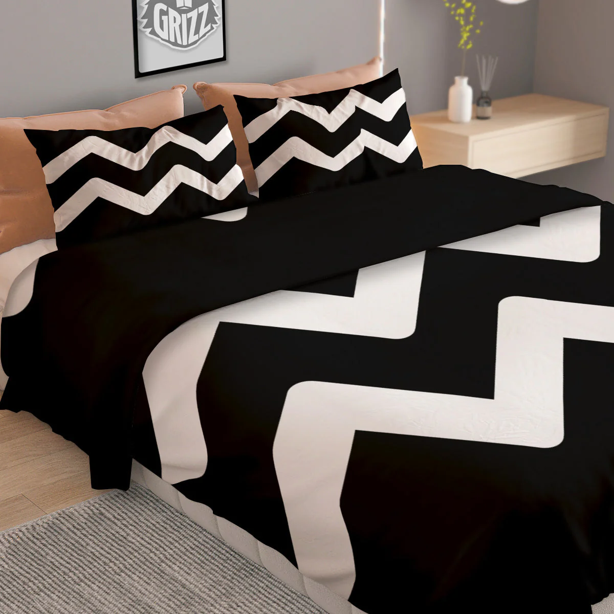 Aquarius Sign White And Black Print Duvet Cover Bedding Set - Image 2