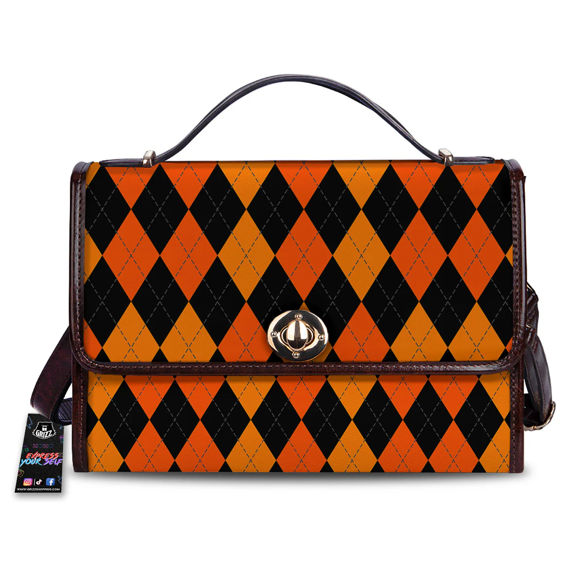 Argyle Black And Orange Print Pattern Women's Satchel Bag