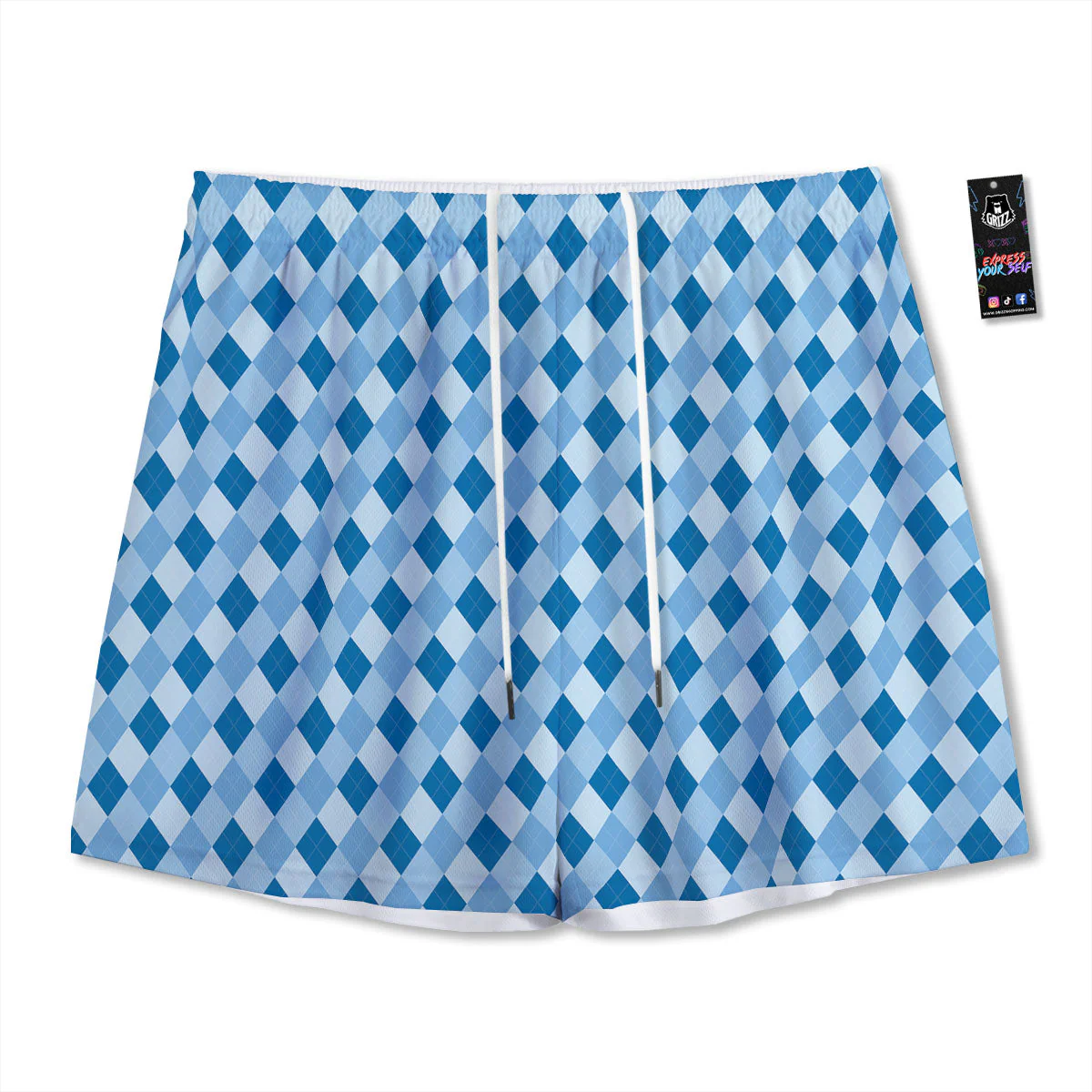 Argyle Blue Print Pattern Mesh Shorts