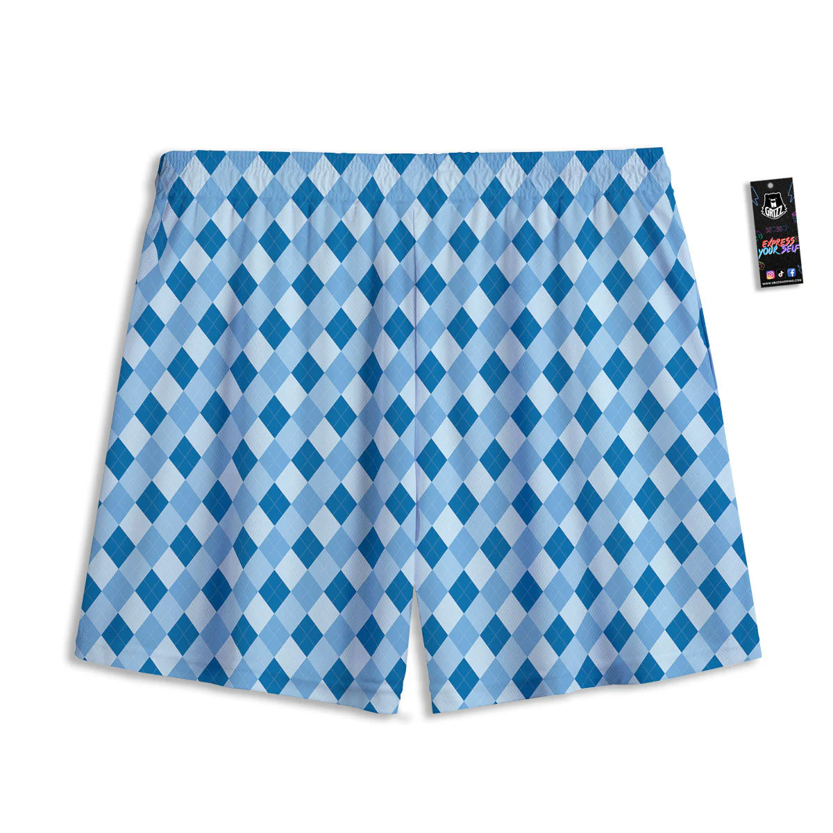 Argyle Blue Print Pattern Mesh Shorts - Image 2