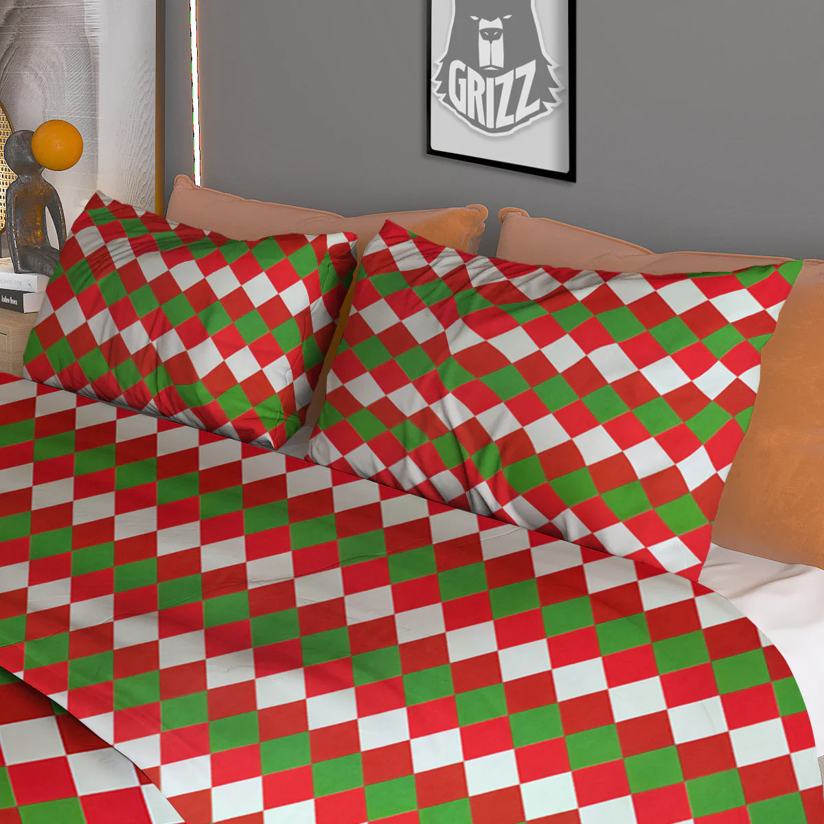 Argyle Christmas Themed Print Pattern Duvet Cover Bedding Set - Image 3