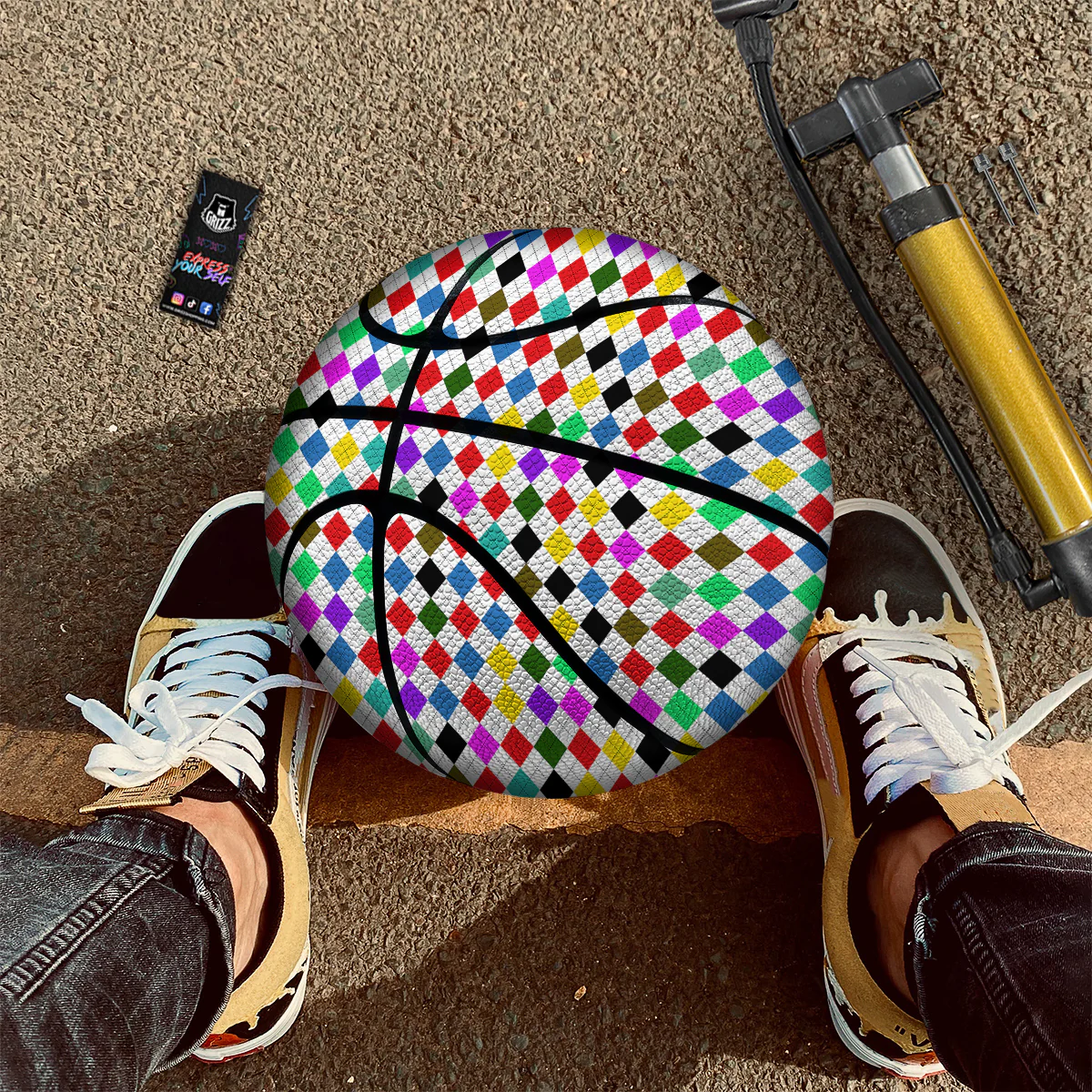 Argyle Colorful Print Pattern Basketball - Image 3
