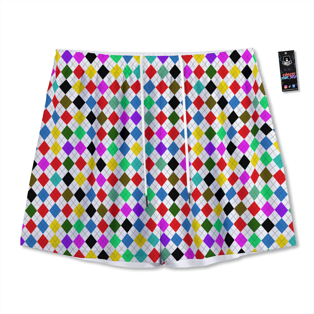 Argyle Colorful Print Pattern Mesh Shorts