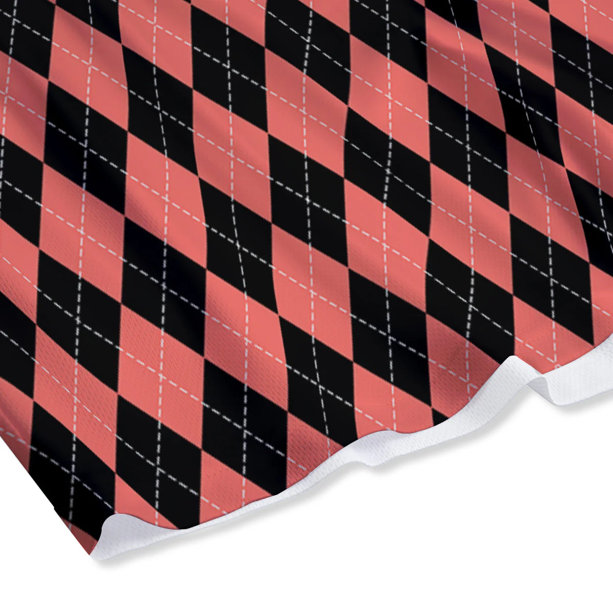 Argyle Coral And Black Print Pattern Mesh Shorts - Image 4