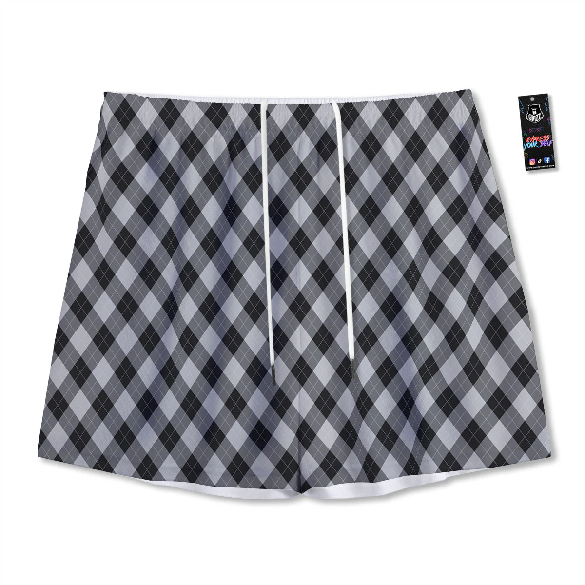 Argyle Dark Grey Print Pattern Mesh Shorts