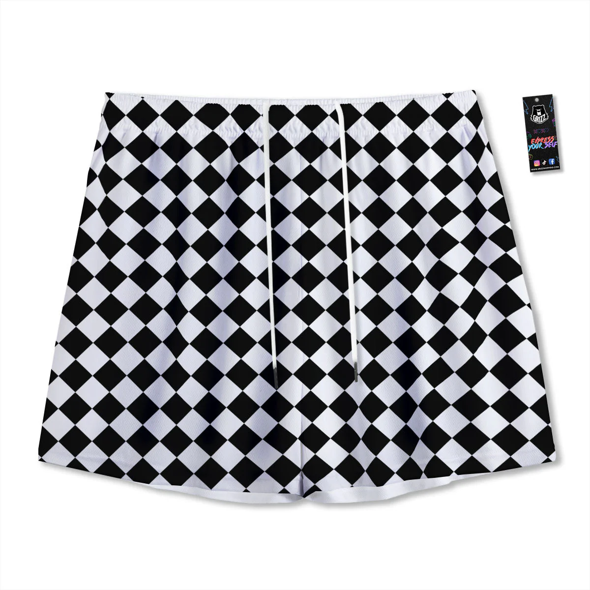 Argyle Diamond Shapes Black And White Print Pattern Mesh Shorts