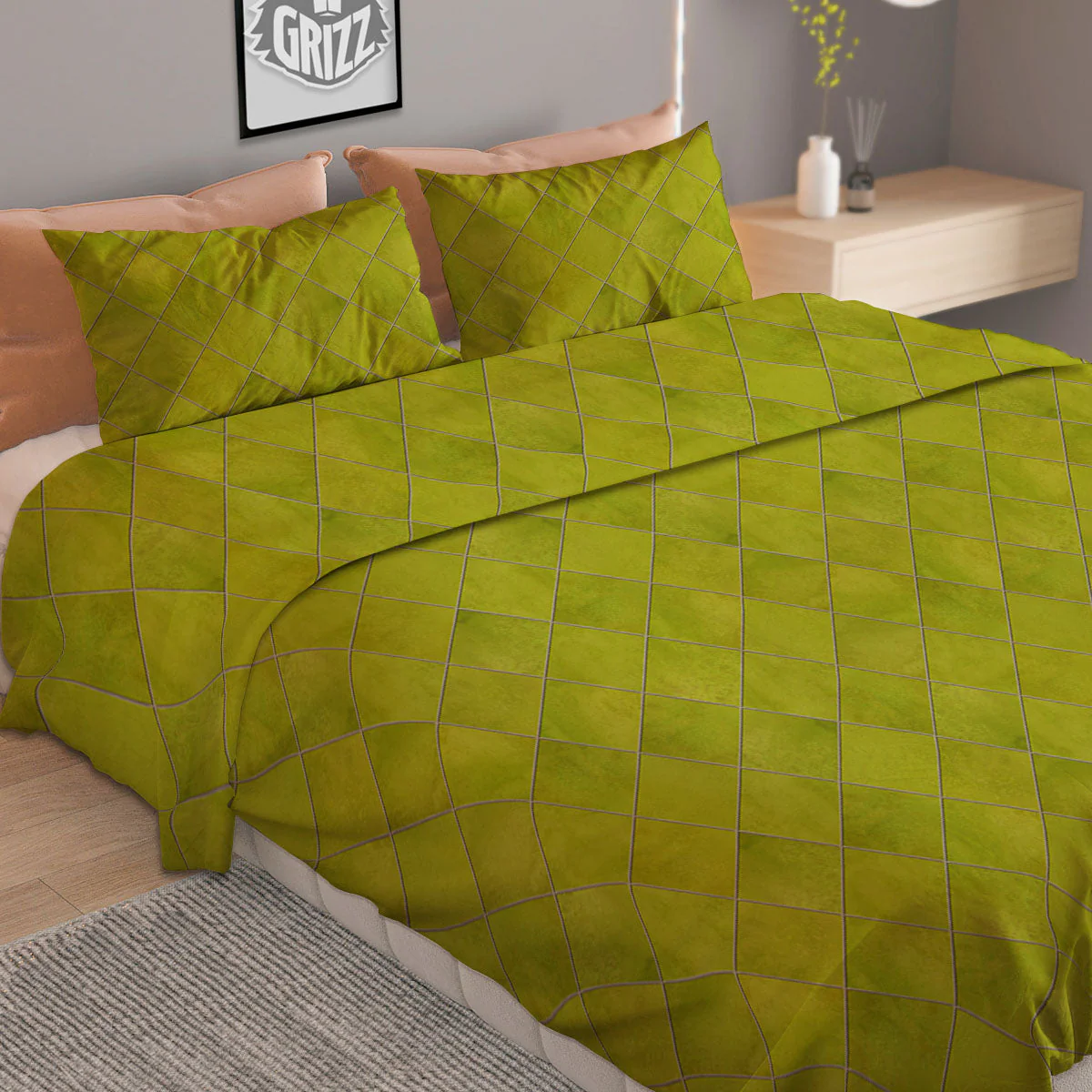 Argyle Grass Green Print Pattern Duvet Cover Bedding Set - Image 2