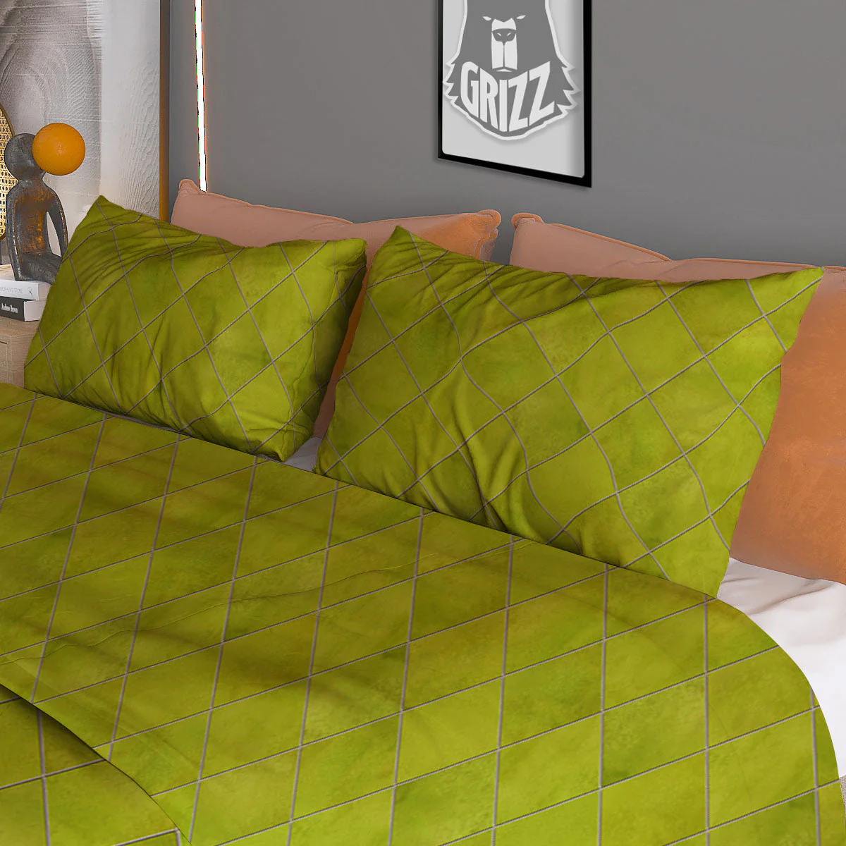 Argyle Grass Green Print Pattern Duvet Cover Bedding Set - Image 3