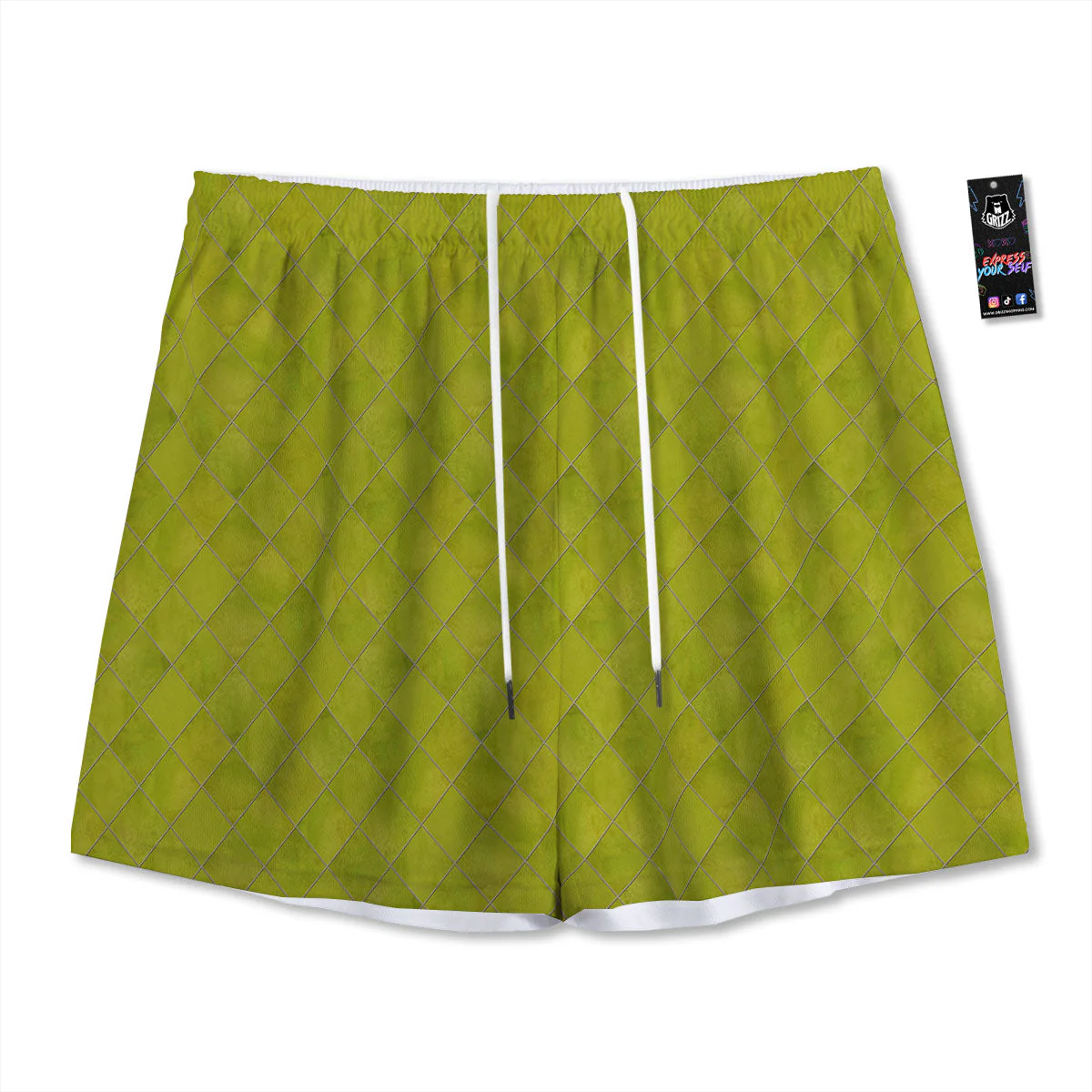 Argyle Grass Green Print Pattern Mesh Shorts