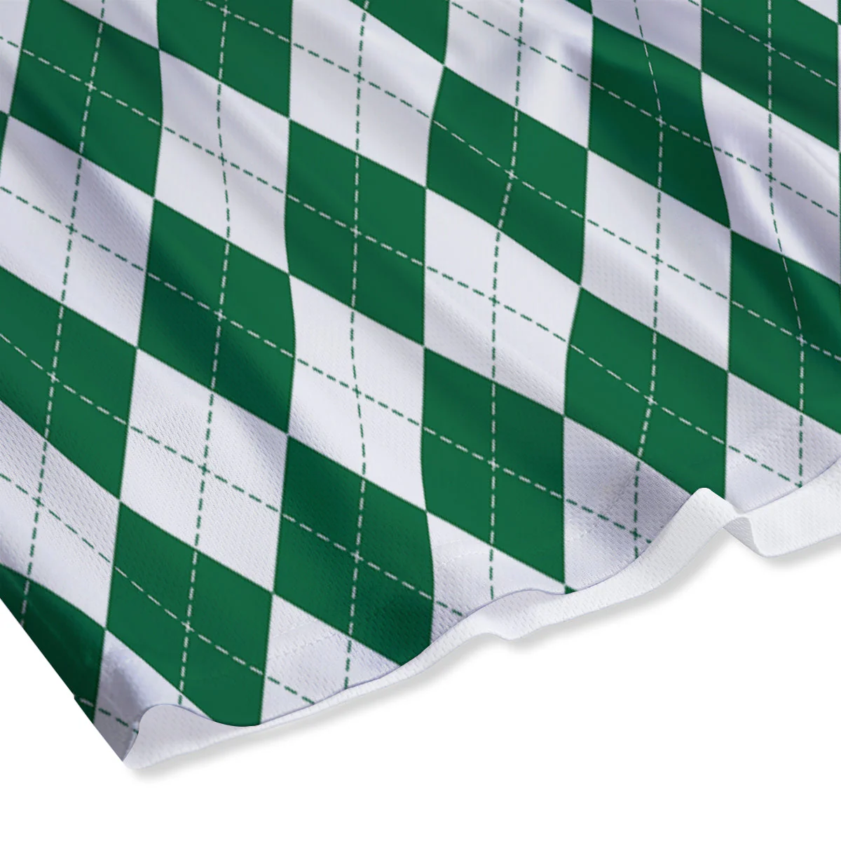 Argyle Green And White Print Pattern Mesh Shorts - Image 4