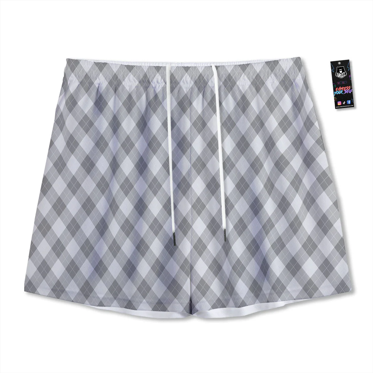 Argyle Grey Print Pattern Mesh Shorts