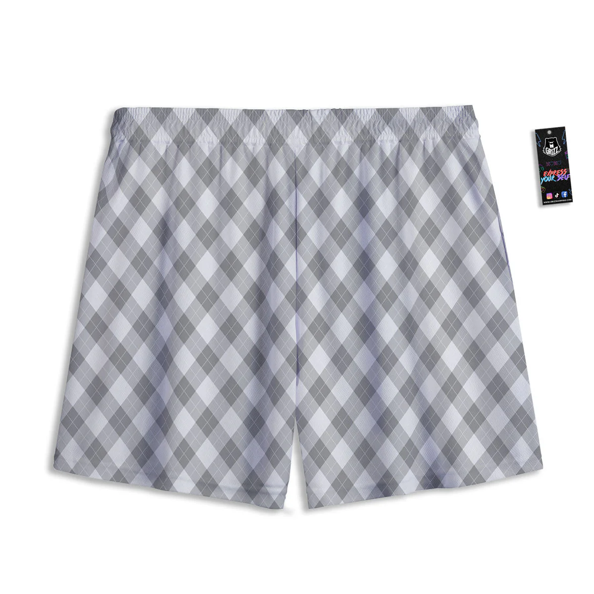 Argyle Grey Print Pattern Mesh Shorts - Image 2