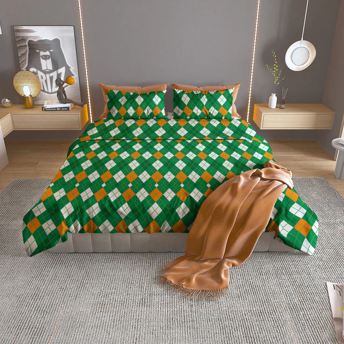 Argyle Irish Print Pattern Duvet Cover Bedding Set