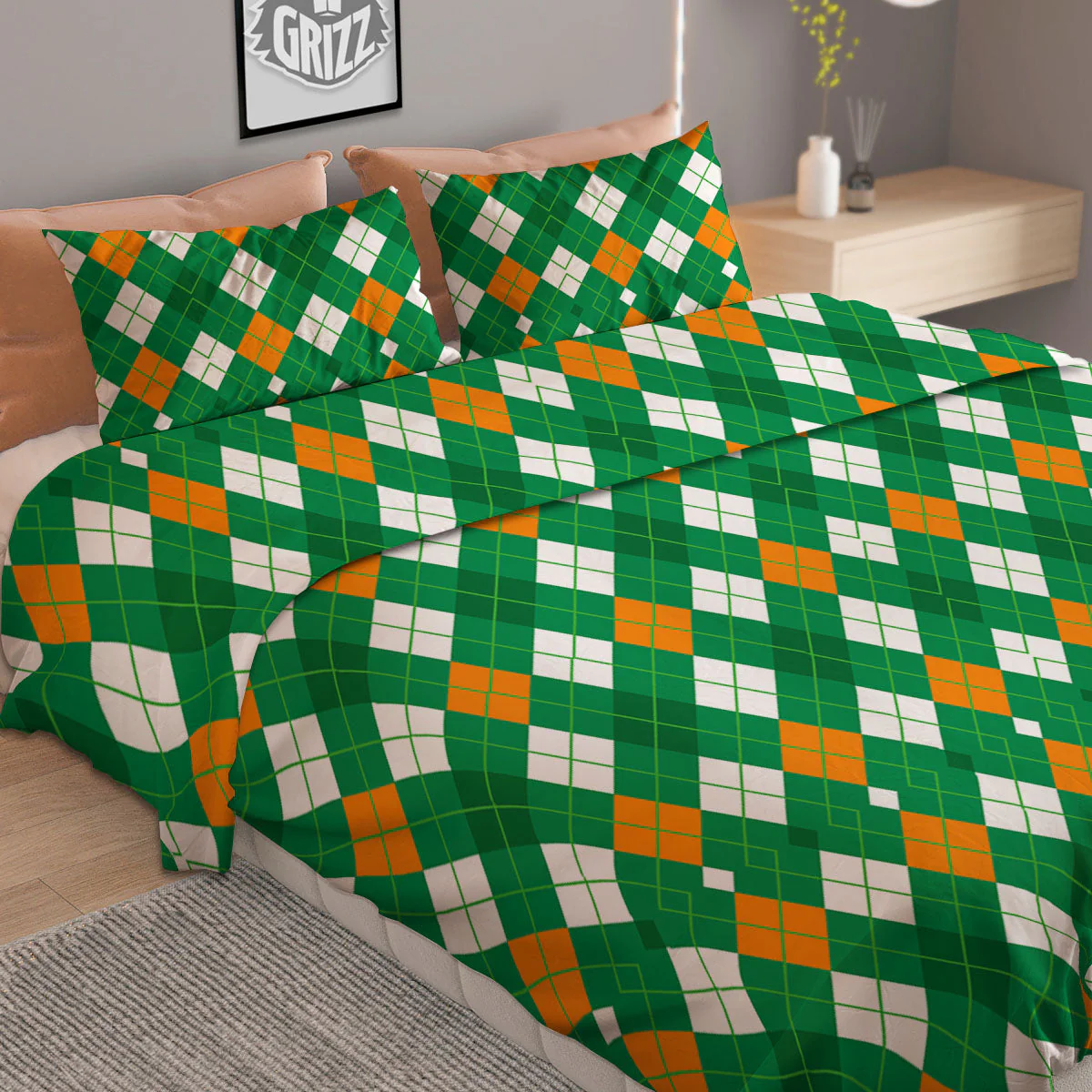 Argyle Irish Print Pattern Duvet Cover Bedding Set - Image 2