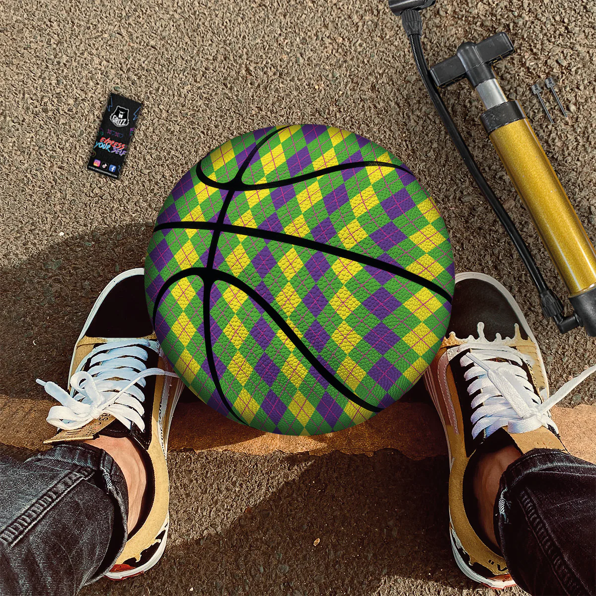 Argyle Mardi Gras Print Pattern Basketball - Image 2