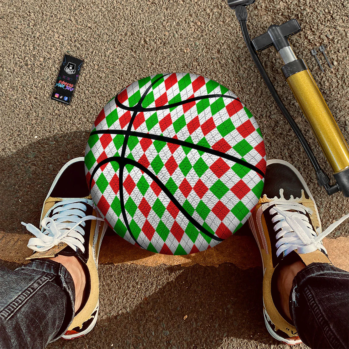 Argyle Merry Christmas Print Pattern Basketball - Image 2