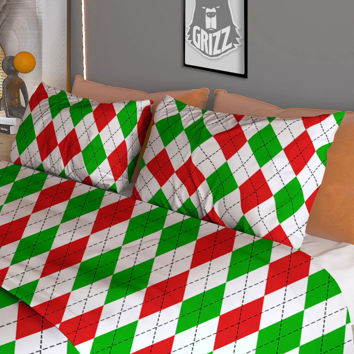 Argyle Merry Christmas Print Pattern Duvet Cover Bedding Set - Image 3