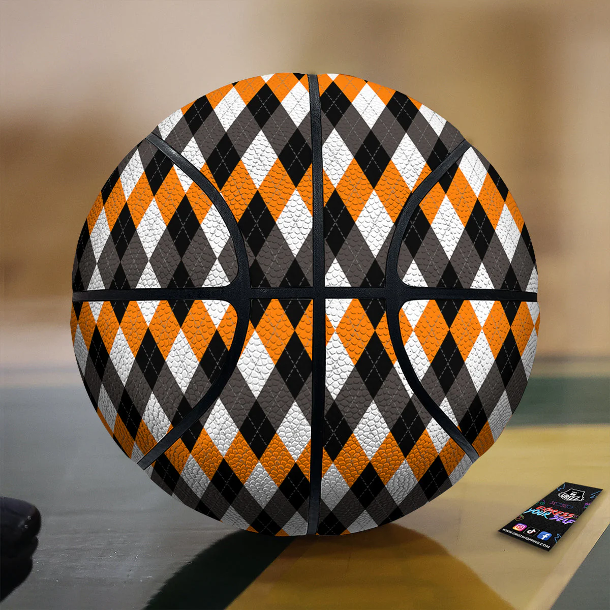 Argyle Orange Black And White Print Pattern Basketball