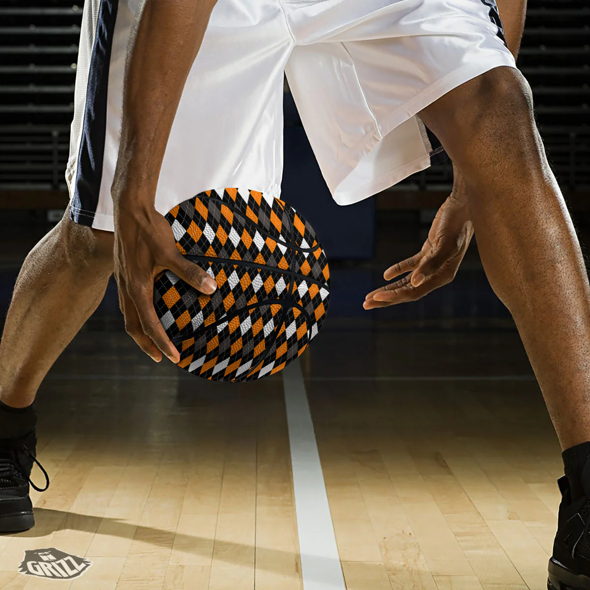 Argyle Orange Black Grey And White Print Basketball - Image 3