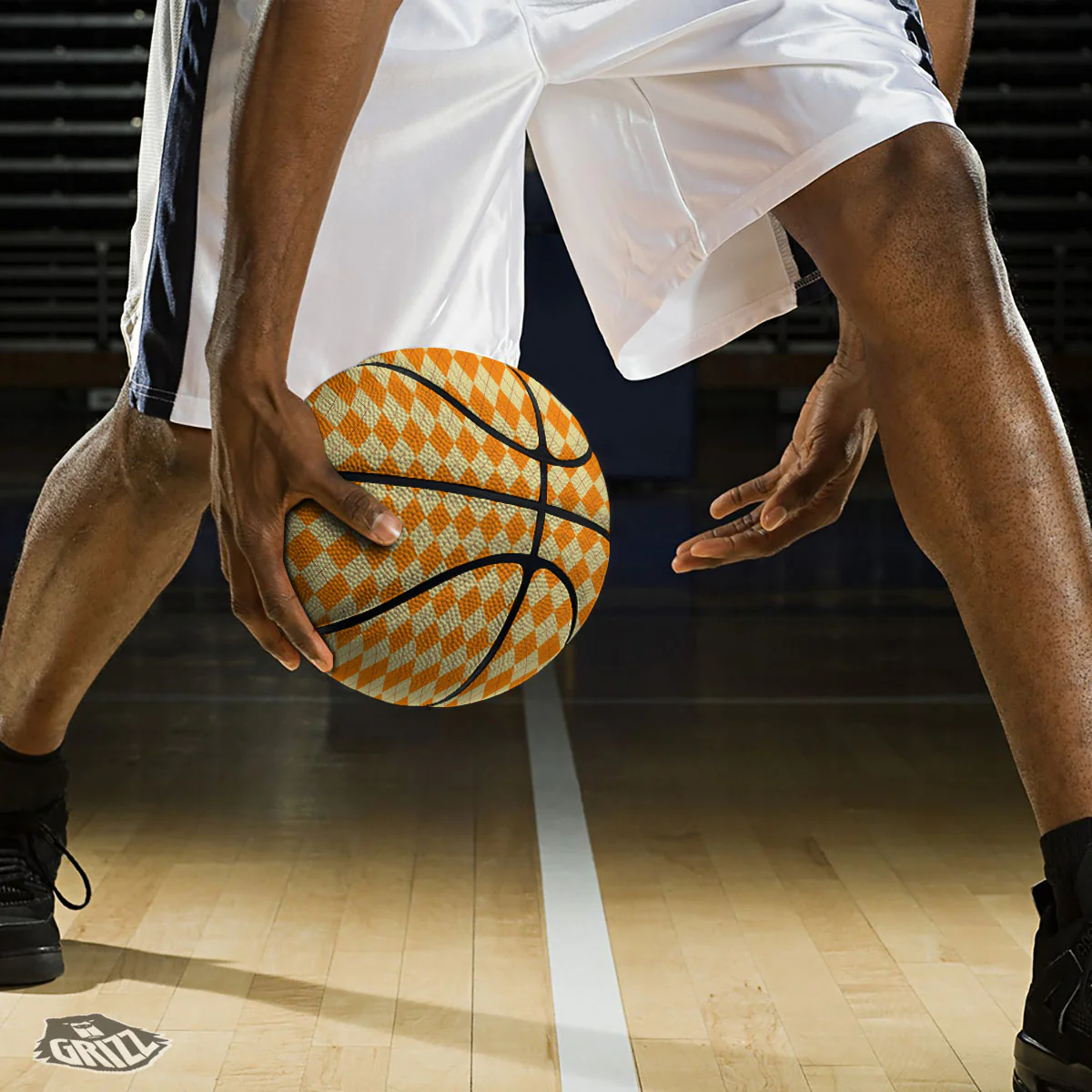 Argyle Orange Print Pattern Basketball - Image 3