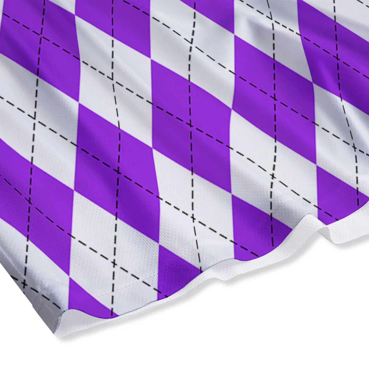 Argyle Purple And White Print Pattern Mesh Shorts - Image 4