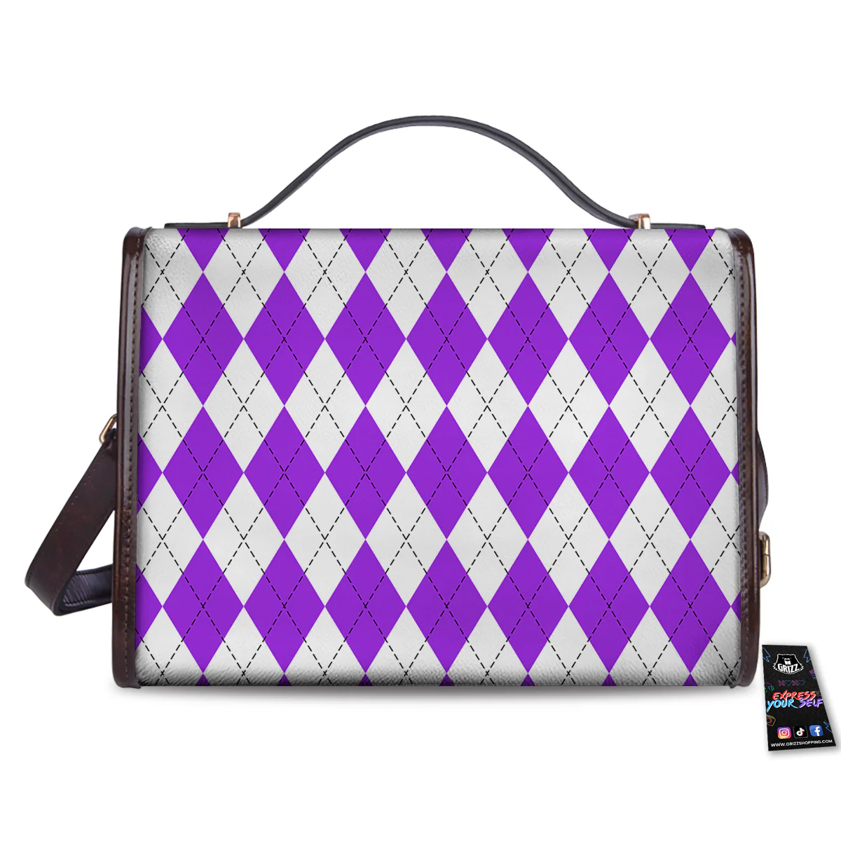 Argyle Purple And White Print Pattern Women's Satchel Bag - Image 2