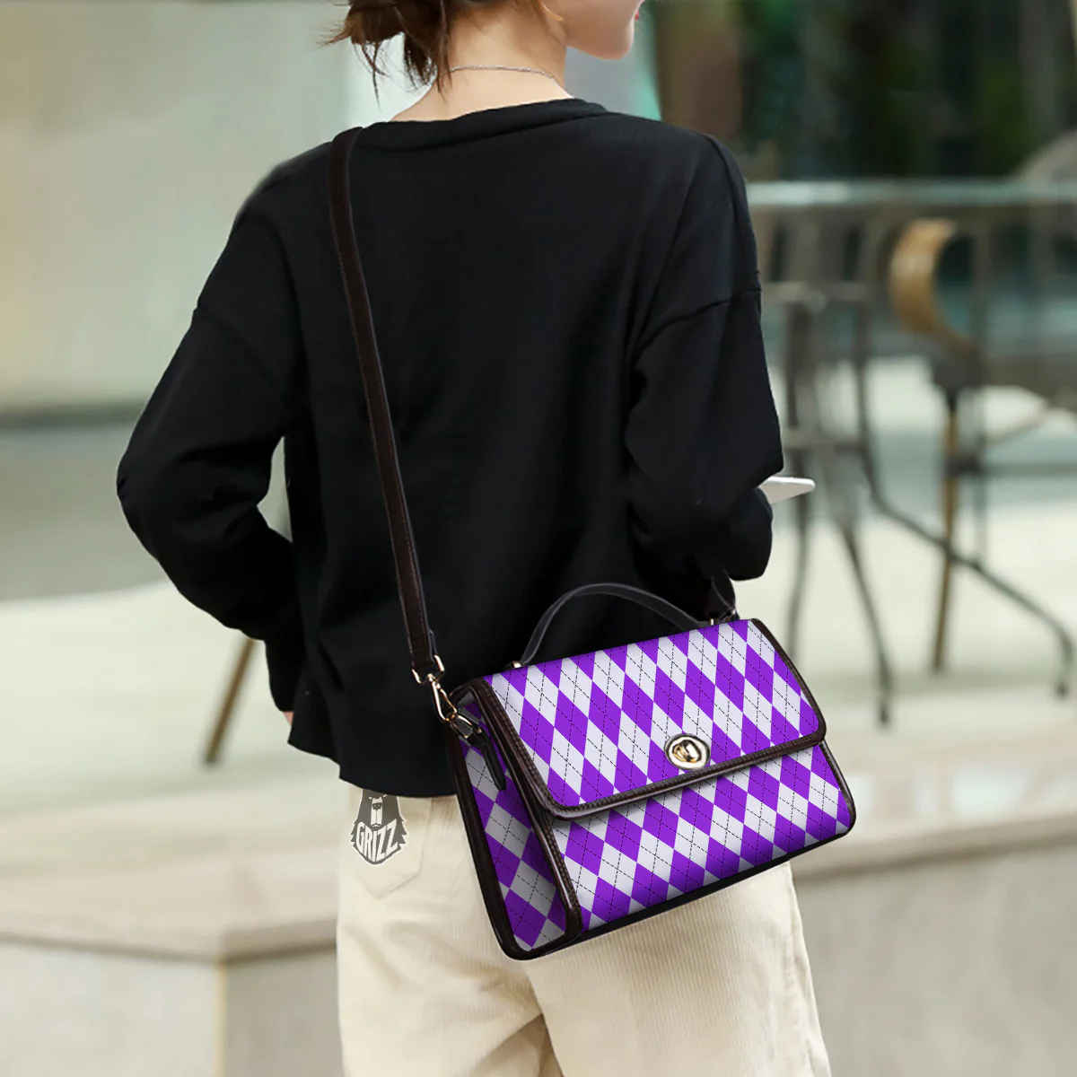 Argyle Purple And White Print Pattern Women's Satchel Bag - Image 3