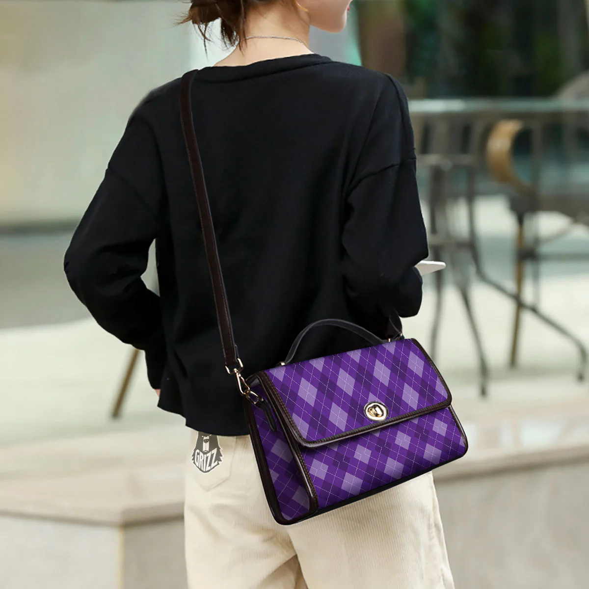 Argyle Purple Print Pattern Women's Satchel Bag - Image 3