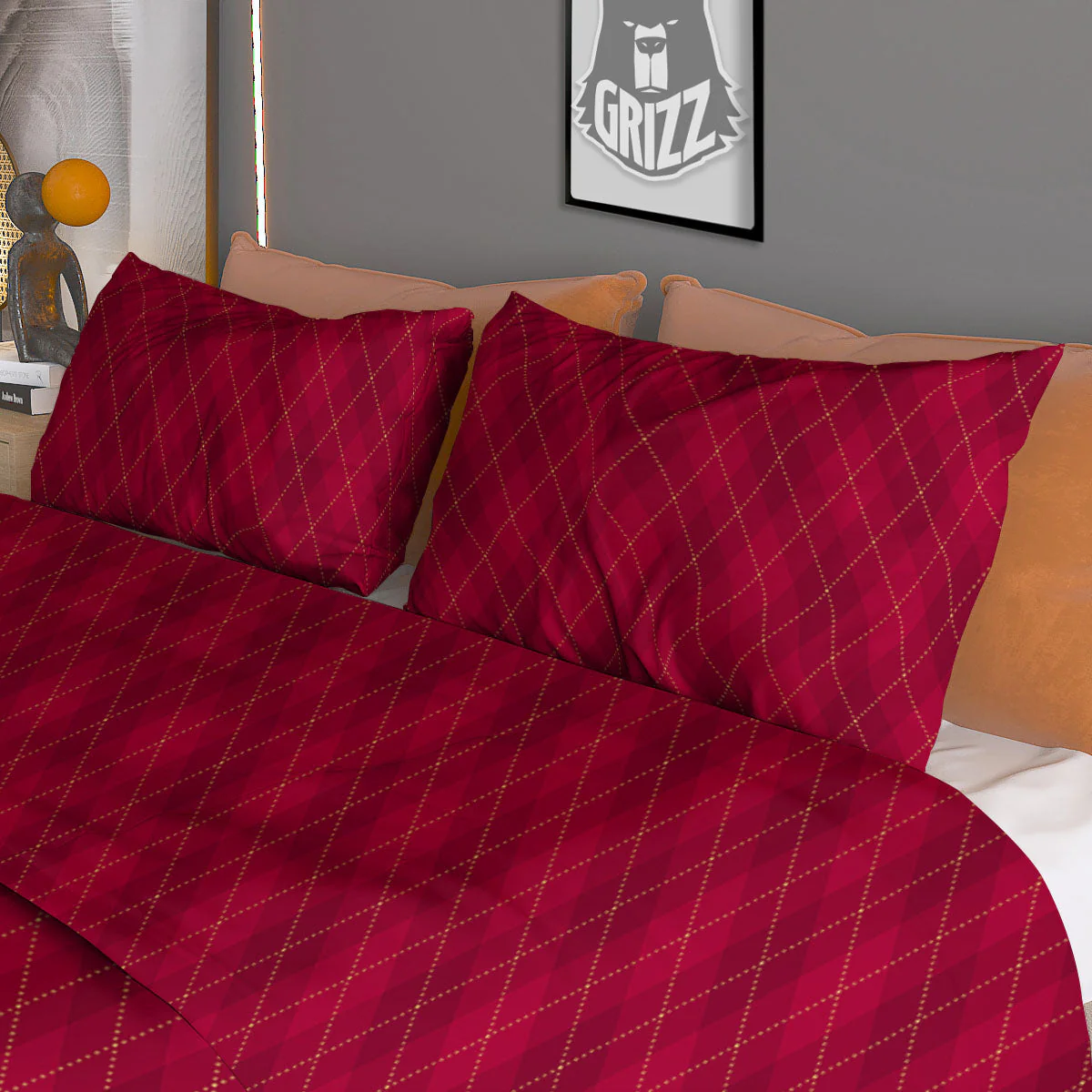 Argyle Red Print Pattern Duvet Cover Bedding Set - Image 3