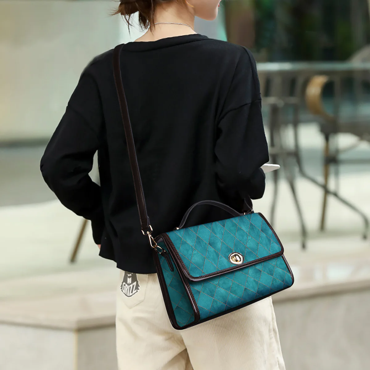 Argyle Turquoise Print Pattern Women's Satchel Bag - Image 3