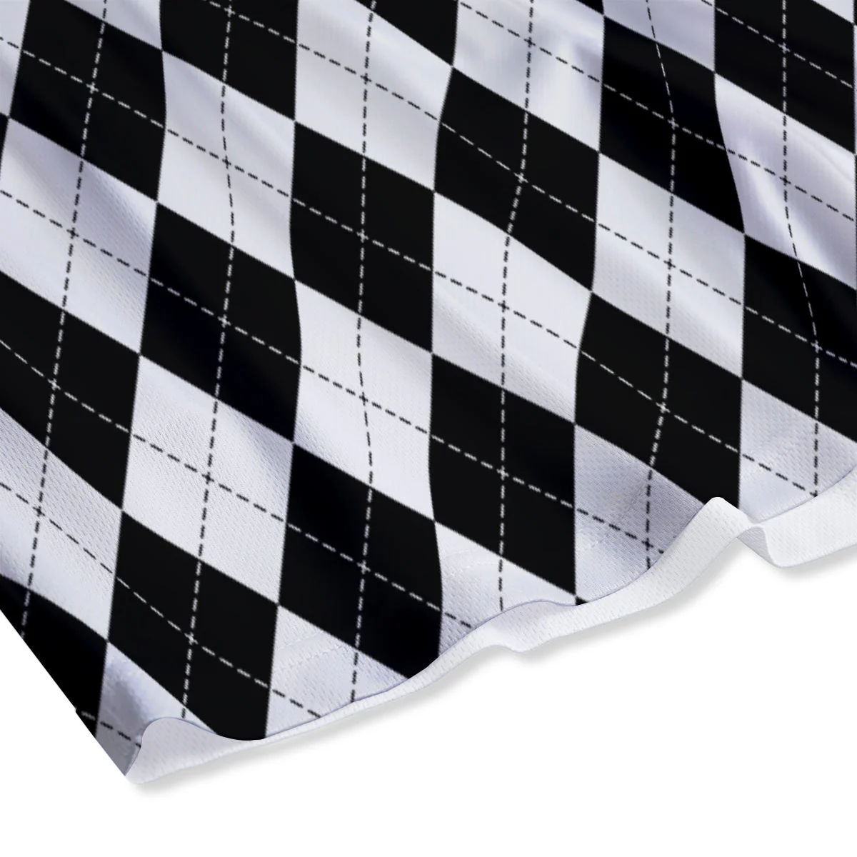 Argyle White And Black Print Pattern Mesh Shorts - Image 4