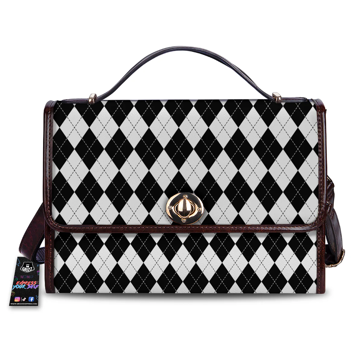Argyle White And Black Print Pattern Women's Satchel Bag
