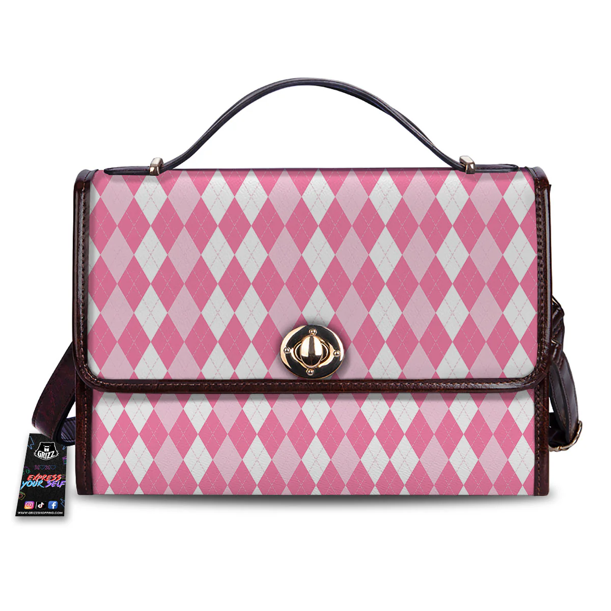 Argyle White And Pink Print Pattern Women's Satchel Bag