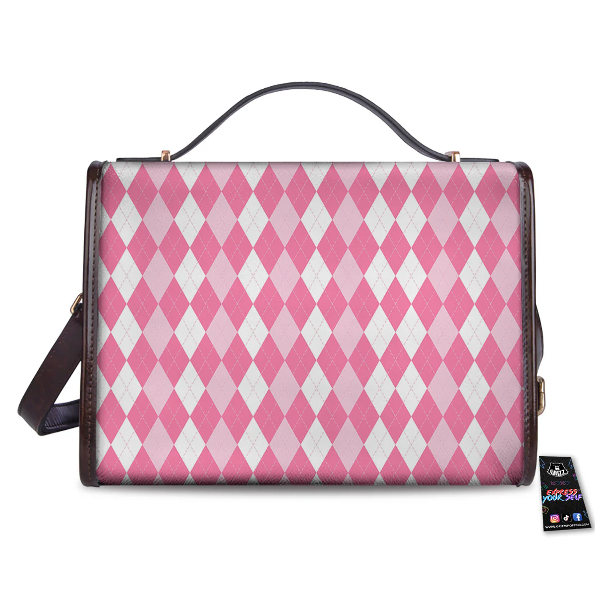 Argyle White And Pink Print Pattern Women's Satchel Bag - Image 2