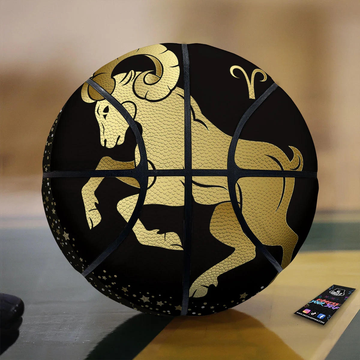 Aries Sign Black And Gold Print Basketball