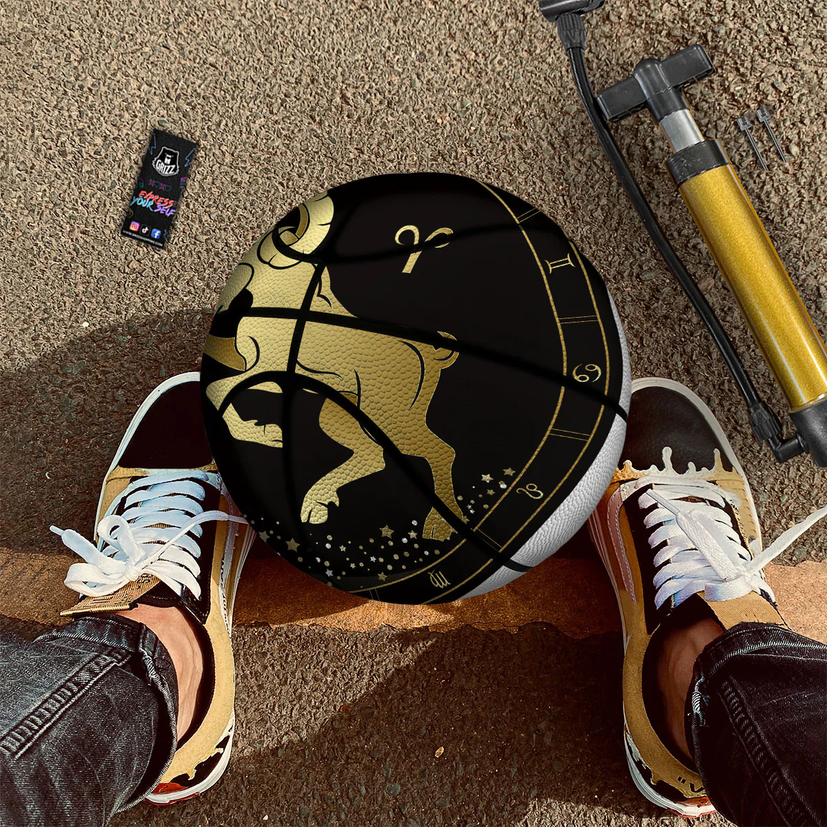 Aries Sign Black And Gold Print Basketball - Image 2