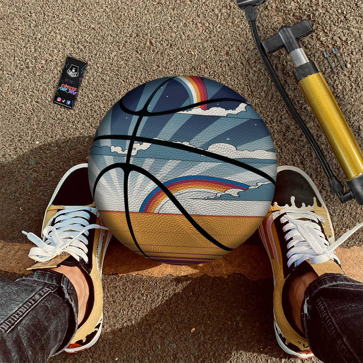 Art Style Hippie 1960s Print Basketball - Image 2