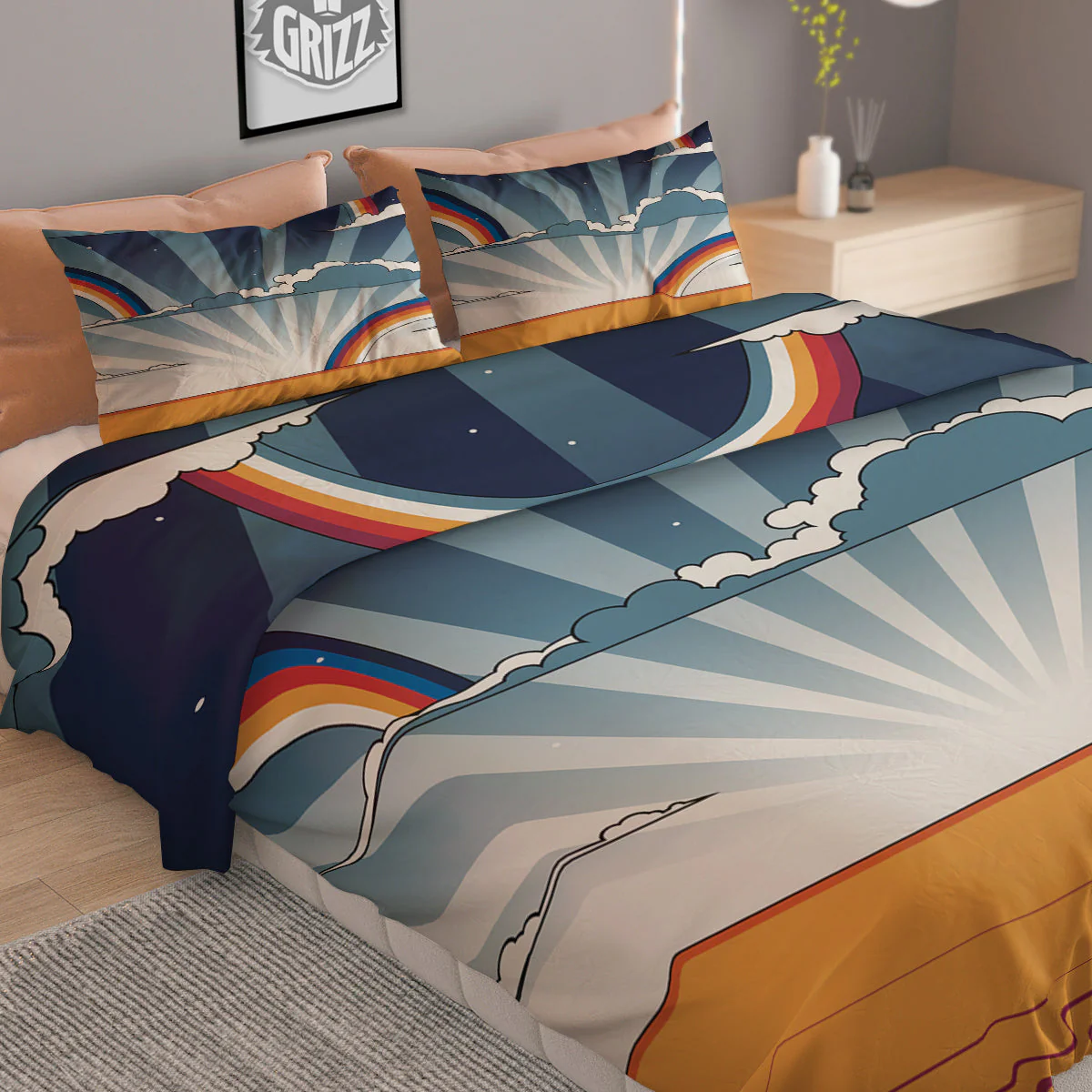 Art Style Hippie 1960s Print Duvet Cover Bedding Set - Image 2