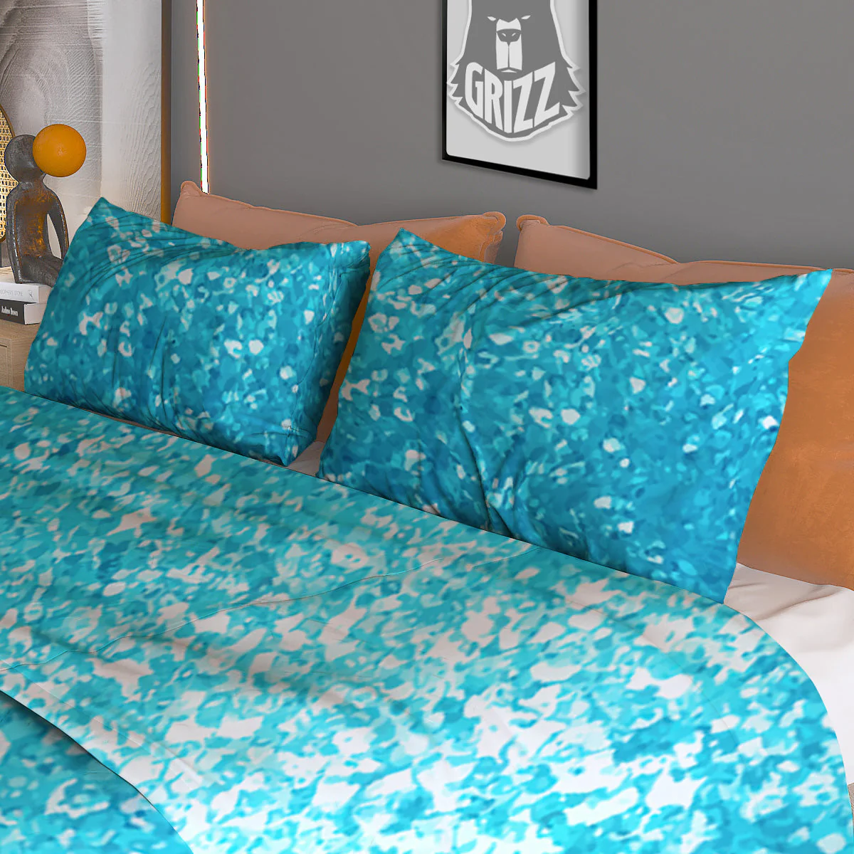 Artwork Blue Glitter Print Duvet Cover Bedding Set - Image 3