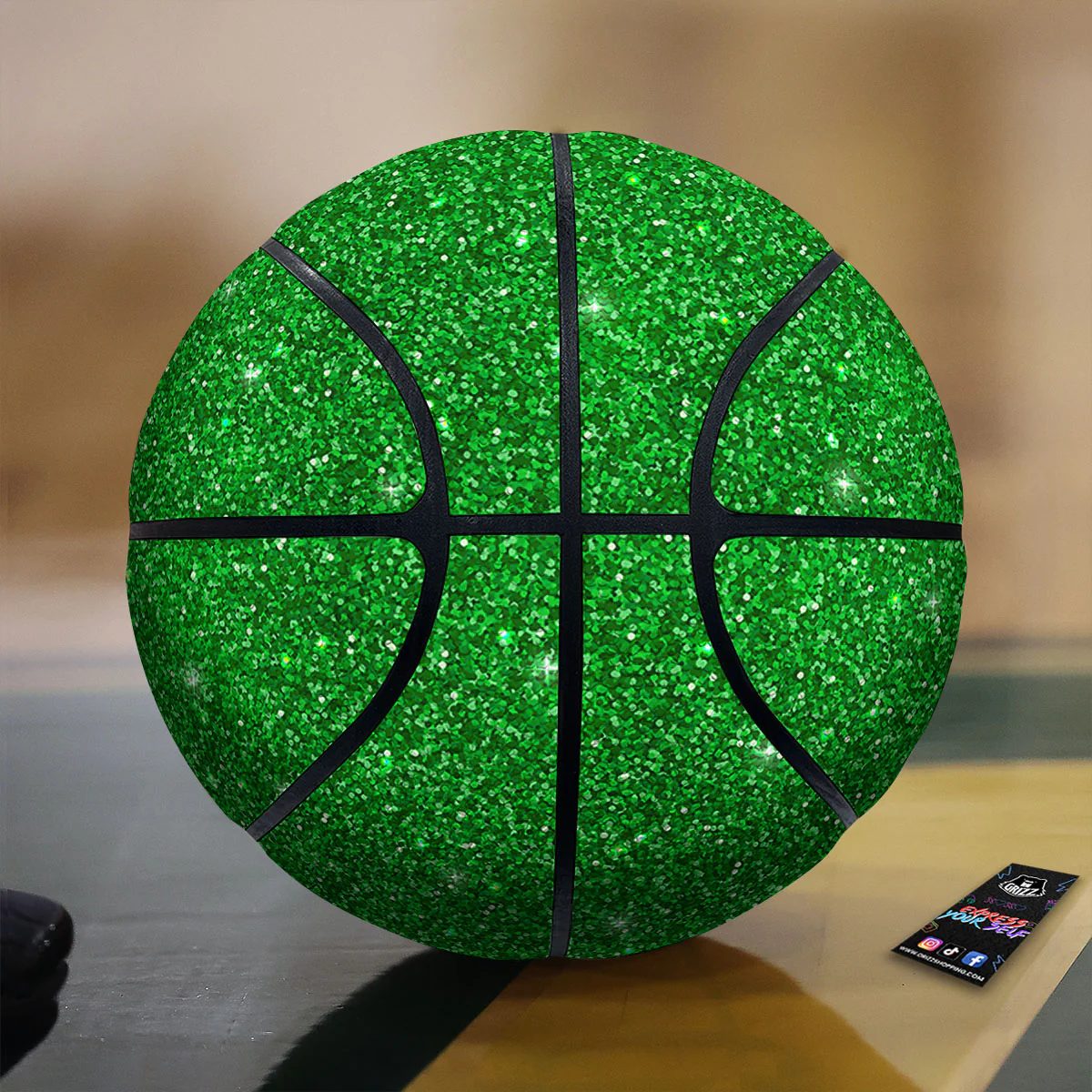 Artwork Glitter Green Print Basketball
