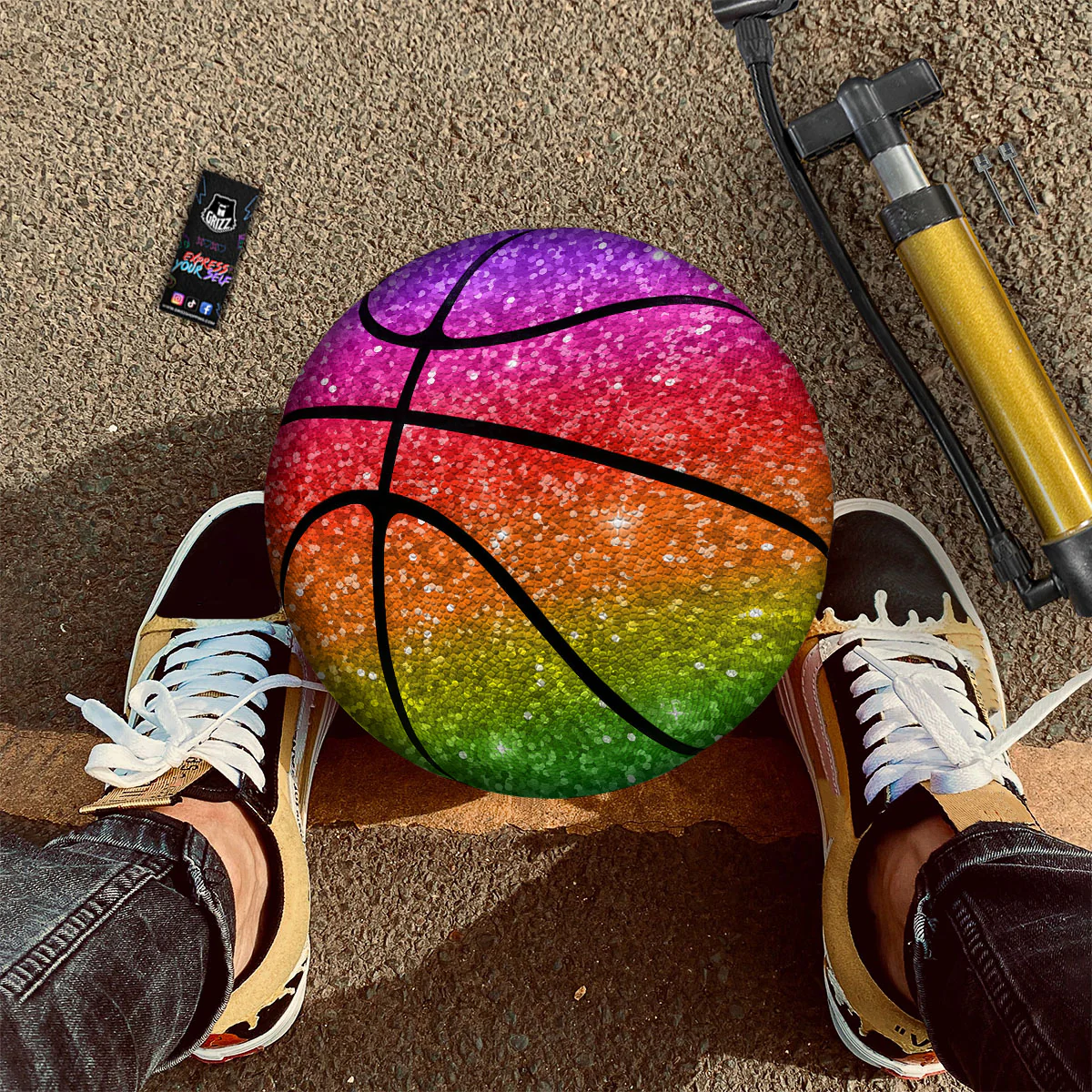 Artwork Rainbow Glitter Print Basketball - Image 2